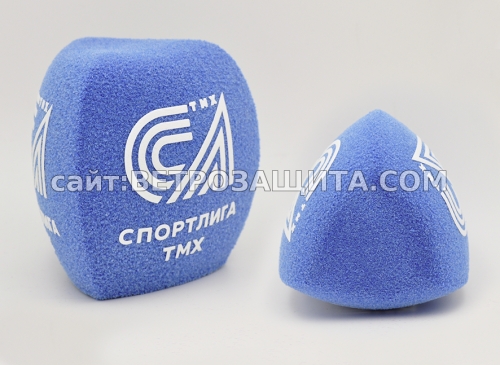 Wind shield for Shure PG48 microphone with Sportliga TMX logo