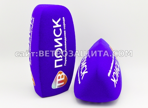 Ветрозащита для микрофона Sennheiser MD 46 с логотипом ПОИСК ТВ Wind protection for the Sennheiser MD 46 microphone with the SEARCH TV