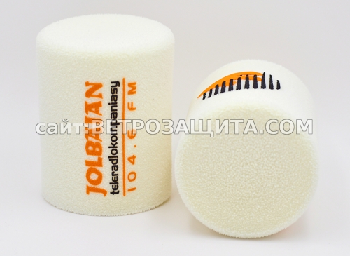 Rode podmic microphone windscreen with Jolbaian 104.6 FM logo